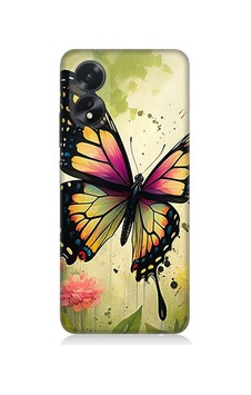 Oppo A38 Uyumlu Çayırda Neşeli Kelebek Desenli Silikon Kılıf Çok Renkli