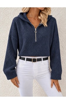 DefyModa Kapüşonlu Fermuarlı Dokulu Sweatshirt Lacivert DefyModa Kapüşonlu Fermuarlı Dokulu Sweatshirt Lacivert