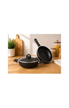 Çetcook Granit 2'lı Set 24 Cm Karnıyarık 24 Cm Tava Siyah Çetcook Granit 2'lı Set 24 Cm Karnıyarık 24 Cm Tava Siyah