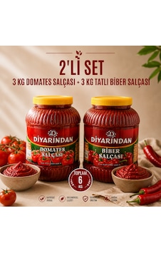 Diyarından 2'li Avantajlı Paket 3 Kg Domates Salçası + 3 Kg Tatlı Biber Salçası 6 Kg Diyarından 2'li Avantajlı Paket 3 Kg Domates Salçası + 3 Kg Tatlı Biber Salçası 6 Kg