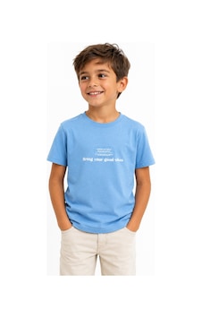 Divonette Çocuk %100 Pamuk Basic Tişört Bring Your Good Vibes Baskılı Kısa Kollu Tişört Mavi Divonette Çocuk %100 Pamuk Basic Tişört Bring Your Good Vibes Baskılı Kısa Kollu Tişört Mavi