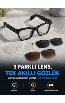 Siyah Akıllı Kamera Gözlüğü Fotoğraf Video Çekimli Bluetooth Aramalı Aı Destekli 3 Değiştirilebilir Lensli - Lisinya Siyah Akıllı Kamera Gözlüğü Fotoğraf Video Çekimli Bluetooth Aramalı Aı Destekli 3 Değiştirilebilir Lensli - Lisinya