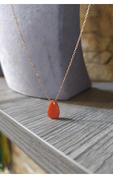 Gümüş Turuncu Renkli Taşlı Bayan Kolyesi Rose Gold Gümüş Turuncu Renkli Taşlı Bayan Kolyesi Rose Gold