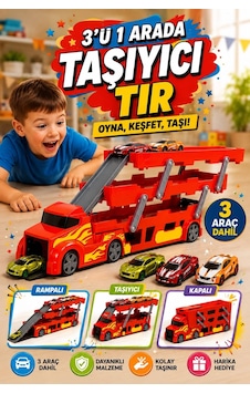 Kırmızı 3 Katlı 37 Araç Kapasiteli Mega Tır-kamyon Açılır-kapanır Kasalı Rampalı Otopark 3 Arabalı