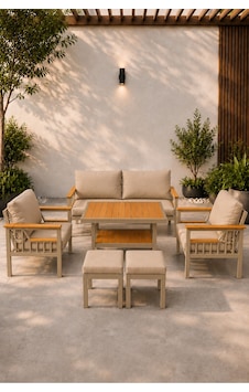 Sole Serisi Balkon Takımı, 2-1-1 Cappuccino Bahçe Takımı, 2'li Koltuk 70x150, 2 Tekli Koltuk 70x70, Masa 70x110, 2 Puf Bej Sole Serisi Balkon Takımı, 2-1-1 Cappuccino Bahçe Takımı, 2'li Koltuk 70x150, 2 Tekli Koltuk 70x70, Masa 70x110, 2 Puf Bej