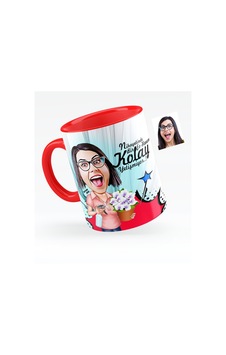 Kişiye Özel Ev Hanımı Karikatürlü Kırmızı Kupa Bardak - 2 Kişiye Özel Ev Hanımı Karikatürlü Kırmızı Kupa Bardak - 2
