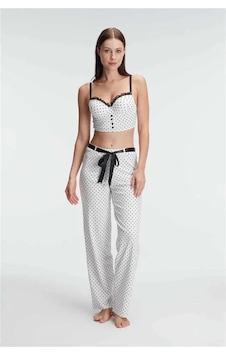 Linabloom Kadın Bralet Sütyen Pamuklu Puantiye Desenli Desteksiz Dantel Detaylı Pijama Takımı Beyaz Linabloom Kadın Bralet Sütyen Pamuklu Puantiye Desenli Desteksiz Dantel Detaylı Pijama Takımı Beyaz