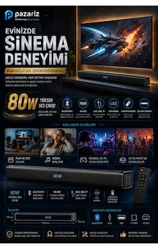 Soundbar Kablosuz Ev Sinema Sistemi Stereo Hd Ses Kalitesi 80w Led Ekranlı Tv005