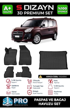 S-dizayn Fiat Doblo Geniş Aile 3d Pro Havuzlu Paspas Ve Bagaj Havuzu Seti 2'li Set 2010-2022 A+ Ka