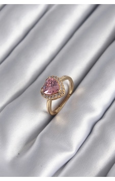 Pirinç Gold Renk Pembe Zirkon Taş Charm Model Kadın Yüzük Pirinç Gold Renk Pembe Zirkon Taş Charm Model Kadın Yüzük