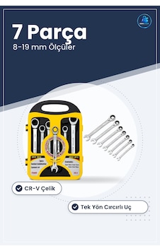 Lokmalı Kombine Anahtar Seti 7 Parça Cr-v 8 İle 19 Mm Tek Yön Cır