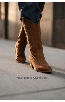 Yaz Kış Ayakkabı Kadın Taba 5cm Topuklu Kovboy Bot Yaz Kış Ayakkabı Kadın Taba 5cm Topuklu Kovboy Bot