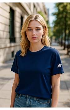 Markapia Kadın Bisiklet Yaka Basic Düz Kısa Kollu T-shirt İndigo