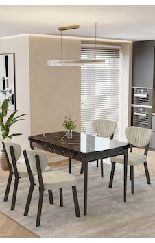 Mutfak Masası Takımı 4 Kişilik Açılır Masa Sandalye Takımı Salon Masası Yemek Masası-elma Takım Siyah Mermer - Krem Mutfak Masası Takımı 4 Kişilik Açılır Masa Sandalye Takımı Salon Masası Yemek Masası-elma Takım Siyah Mermer - Krem