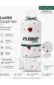 Evnur Home Kalpli Lastikli Çarşaf Seti Battal Boy Çok Renkli Evnur Home Kalpli Lastikli Çarşaf Seti Battal Boy Çok Renkli