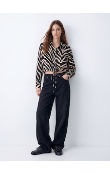 LTB Regular Fit Zebra Desinli Beli Bağlamalı Siyah Gömlek LTB Regular Fit Zebra Desinli Beli Bağlamalı Siyah Gömlek