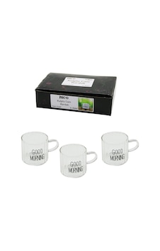 İbico İ22-140 Kulplu Good Morning Kalın Çizgili Cam Kahve Yanı Bardak 90ml, 6 Parça- 48'li Paket