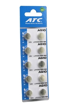 Atc Alkaline Button Battery 1.5v Ag10 10'lu Kart Lr-1130/389/189 Düğme Pil Atc Alkaline Button Battery 1.5v Ag10 10'lu Kart Lr-1130/389/189 Düğme Pil