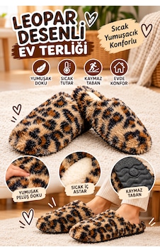 Gezer Leopar Desenli Kadın Ev Terliği Peluş Yumuşak Sıcak Tabanlı Kışlık Terlik Acı Kahverengi Gezer Leopar Desenli Kadın Ev Terliği Peluş Yumuşak Sıcak Tabanlı Kışlık Terlik Acı Kahverengi