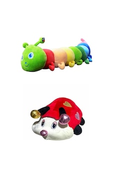 Peluş Büyük Boy Peluş Uyku Arkadaşı Seti 75 Cm Tırtıl Yastık Ve 65 Cm Uğur Böceği Yastık