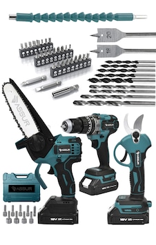Assur ASR1037 18V Matkap Budama Testeresi Makası 3'lü Set Mavi