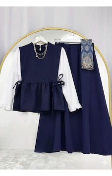 Lovie Moda Kadın Kolu Büzgülü Etekli Takım - Lacivert Lovie Moda Kadın Kolu Büzgülü Etekli Takım - Lacivert