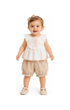 İrem Çocuk Giyim Kız Bebek Kolları Fırfırlı Dantel Detaylı Bluz Şortlu Ekru Renk Bluz Şort Takımı Ekru İrem Çocuk Giyim Kız Bebek Kolları Fırfırlı Dantel Detaylı Bluz Şortlu Ekru Renk Bluz Şort Takımı Ekru