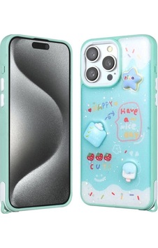 Apple Uyumlu iPhone 15 Pro Max Kılıf Parlayan Simli Kabartma Figürlü Zore Cevze Kapak Yeşil