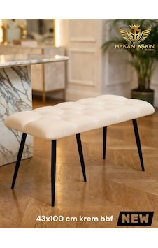By Hakan Aşkın Stella 43x100 Cm Puf&bench Yatak Önü - Antre - Salon - Oturma Odası Krem Stl01