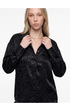 Pera Moda Jakarlı Oversize Uzun Şık Kadın Gömlek Siyah