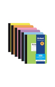 Oxford Kompozisyon Defterleri, 6'lı Paket, Kolej Çizgili Kağıt, 9-3/4 X 7-1/2 İnç, 100 Yaprak, Çeşitli Pastel Kılıflar 63760 Çok Renkli