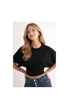 Mayrem Kadın Siyah Yarasa Kol Drapeli Crop Bluz Mayrem Kadın Siyah Yarasa Kol Drapeli Crop Bluz