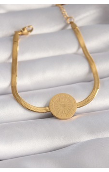 316l Çelik Gold Renk İtalyan Zincir Model İşlemeli Madalyon Figür Kadın Bileklik - Çok Renkli