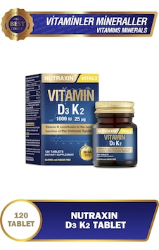 D3 & K2 - 1000 Iu D3 Vitamini-25 Mcg K2 Vitamini - 120 Adet Tablet D3 & K2 - 1000 Iu D3 Vitamini-25 Mcg K2 Vitamini - 120 Adet Tablet