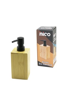 Kare Ahşap Bambu Sıvı Sabunluk Siyah Plastik Pompa Çap: 7cm - Y: 11.5cm