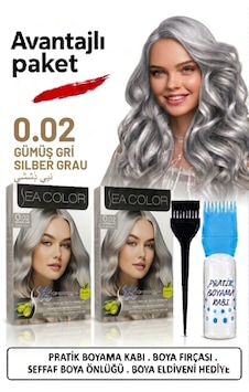Sea Color Set Saç Boyası 0.02 Gümüş Gri 2 Li 2 Kutu+pratik Boya Kabı Sea Color Set Saç Boyası 0.02 Gümüş Gri 2 Li 2 Kutu+pratik Boya Kabı