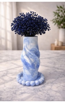 Elegant Blue Collection Koyu Çiçekli Vazo Mavi-beyaz Elegant Blue Collection Koyu Çiçekli Vazo Mavi-beyaz
