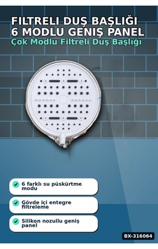 Filtreli Duş Başlığı 6 Modlu Geniş Panel Silikon Nozullu Banyo Duş Başlığı Beyaz Bx-316064 Diğer Filtreli Duş Başlığı 6 Modlu Geniş Panel Silikon Nozullu Banyo Duş Başlığı Beyaz Bx-316064 Diğer