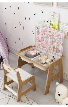 Fida Montessori Çocuk Masa Sandalye Takımı, Saklama Bölmeli Aktivite Masası Pembe Desenli Fida Montessori Çocuk Masa Sandalye Takımı, Saklama Bölmeli Aktivite Masası Pembe Desenli