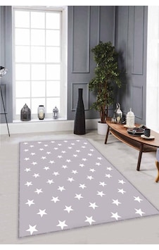 Gri Yıldızlı Kaymaz Tabanlı Makinede Yıkanabilir Halı Yld01n11