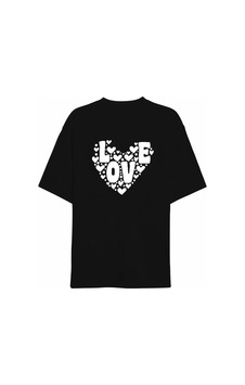 Defymoda 14 Şubat Sevgililer Günü Love Kalp Baskılı Oversize Bisiklet Yaka T-shirt - Siyah Defymoda 14 Şubat Sevgililer Günü Love Kalp Baskılı Oversize Bisiklet Yaka T-shirt - Siyah