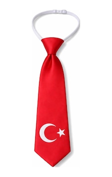 Herşey Nota Çocuk Kırmızı Türk Bayrağı Desenli Lastikli Kravat Ayarlanabilir Unisex Açık Gri