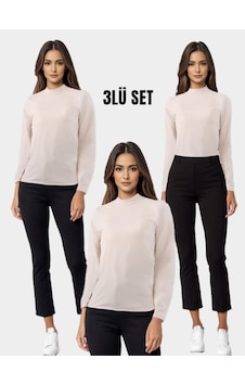 Parlingerie Kadın Balıkçı Yaka Uzun Kollu 3lü Atlet Seti Ten Parlingerie Kadın Balıkçı Yaka Uzun Kollu 3lü Atlet Seti Ten