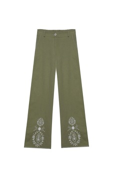 Olla Collection Paçası Nakış Detaylı Yüksek Bel Pantolon Haki Çok Renkli Olla Collection Paçası Nakış Detaylı Yüksek Bel Pantolon Haki Çok Renkli