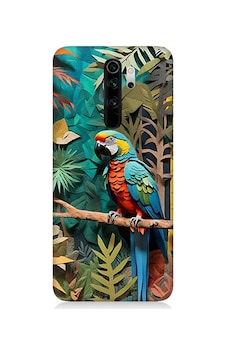 Xiaomi Redmi Note 8 Pro Uyumlu Ormanda Tropik Papağan Desenli Silikon Kılıf Çok Renkli