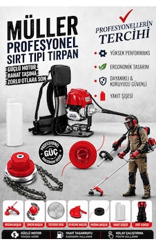 Pro Müller Profesyonel Sırt Tipi Benzinli Tırpan Ot Çalı Çim Biçme Makinesi + Canavar Başlık Pro Müller Profesyonel Sırt Tipi Benzinli Tırpan Ot Çalı Çim Biçme Makinesi + Canavar Başlık