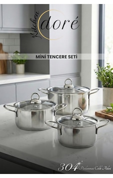 Üçlü Midi Tencere Seti 304 Yüksek Kaliteli Çelik Mini Tencere Seti 12 - 14 - 16 Cm Gümüş