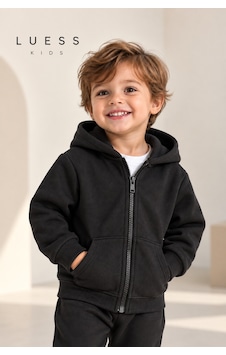 Luess Çocuk Kapüşonlu Fermuarlı Sweatshirt Siyah