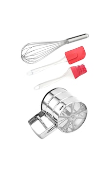 Tilbe Home 4'lü Un Eleği Basmalı Şeker Pudra Elek Çelik Yumurta Çırpıcısı Yumurta Fırçası Silikon Sp Metal