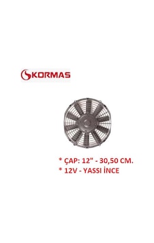 12v Aksiyel Fan 12'' 30,50 Cm. Komple Yassı İnce Üfleyici 74315013 Kormas 5702212120001 12v Aksiyel Fan 12'' 30,50 Cm. Komple Yassı İnce Üfleyici 74315013 Kormas 5702212120001